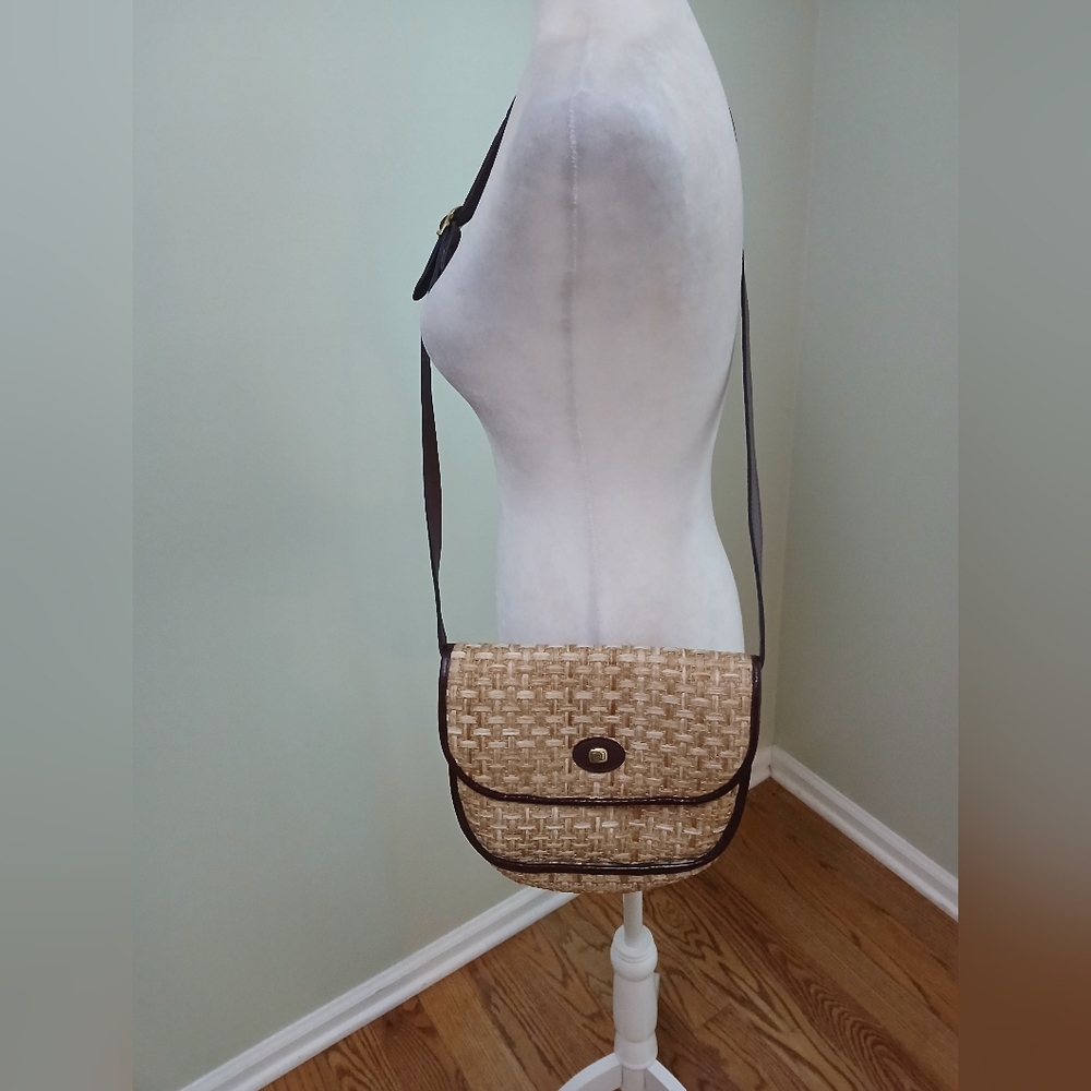 Etienne Aigner Natural Straw Crossbody with Dark Brown Trim